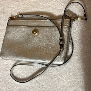 Coach metallic Silver Crossbody with gold hardware